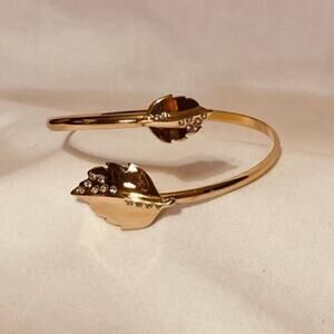 Vintage Leaf & Rhinestone Accents 14K Goldplated Cuff Bangle Bracelet-NWOT